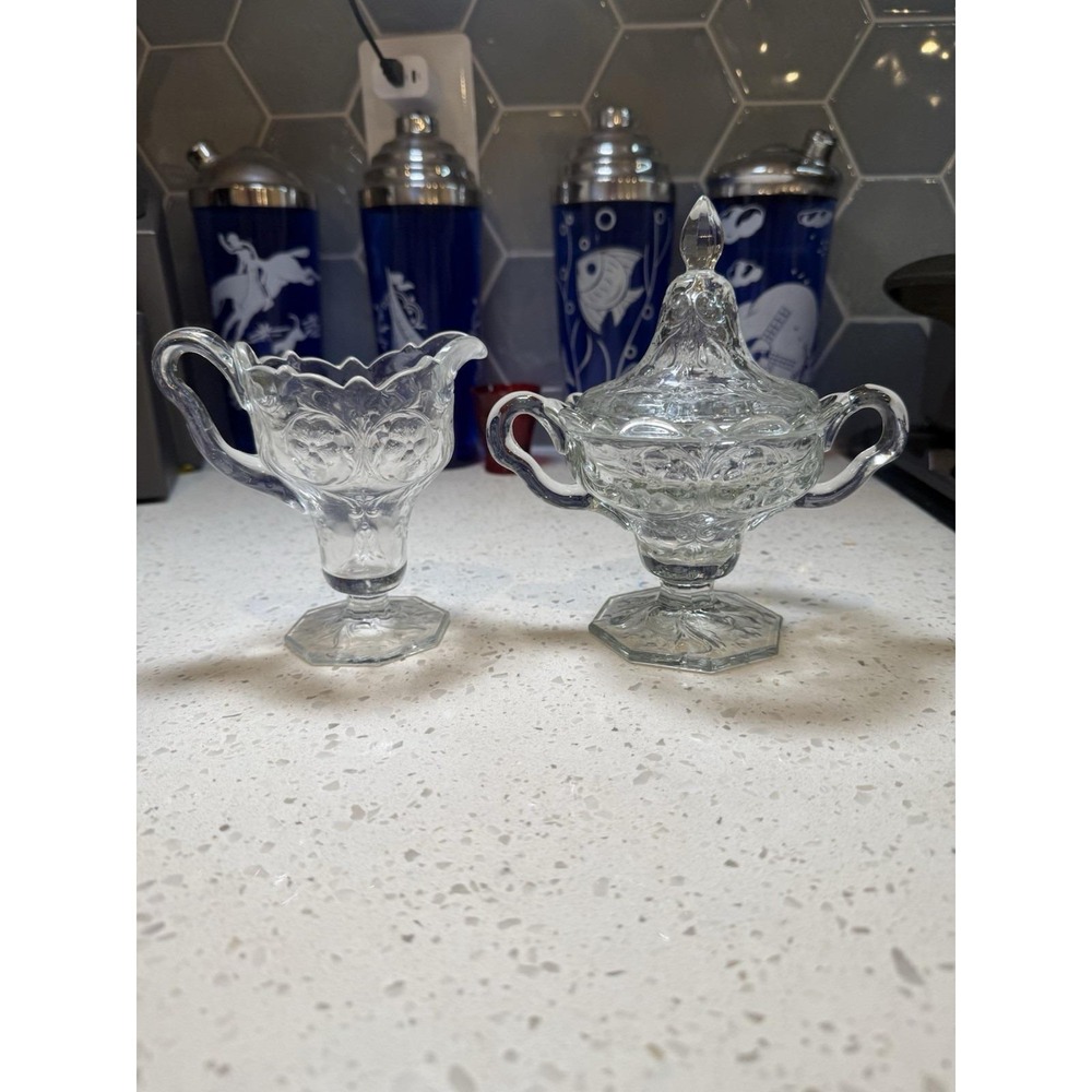 McKee Rock Crystal Clear Creamer And Covered Sugar + Lid  EAPG Depression Glass